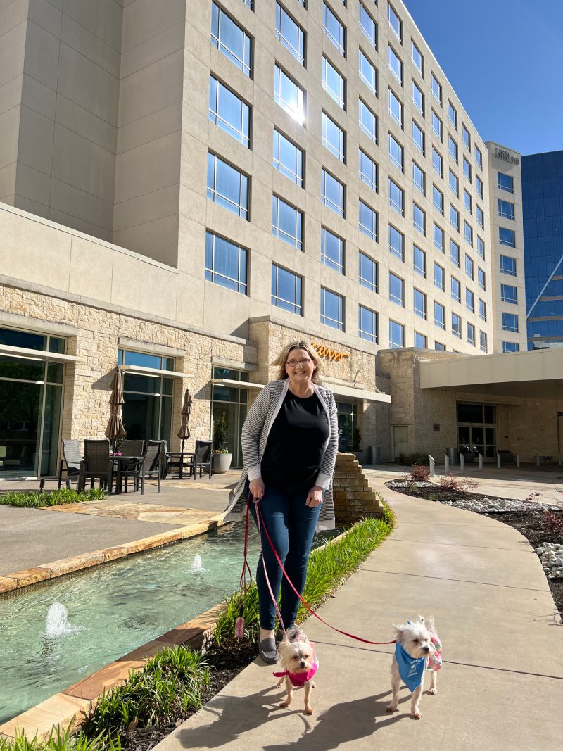 Woman And Two Dogs At Hotel